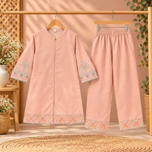 Peach Embroidered Kotri 2-Piece Set For Girls