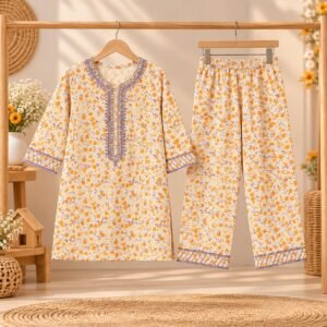 Floral Kurta and Trousers Kotri 2-Piece Set For Girls