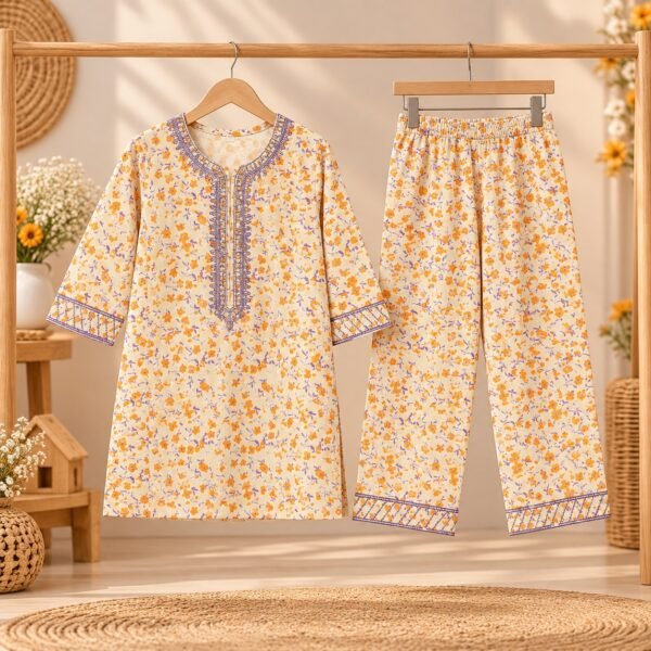 Plum Floral Frock with Pink Embroidered Jacket Kotri For Girls