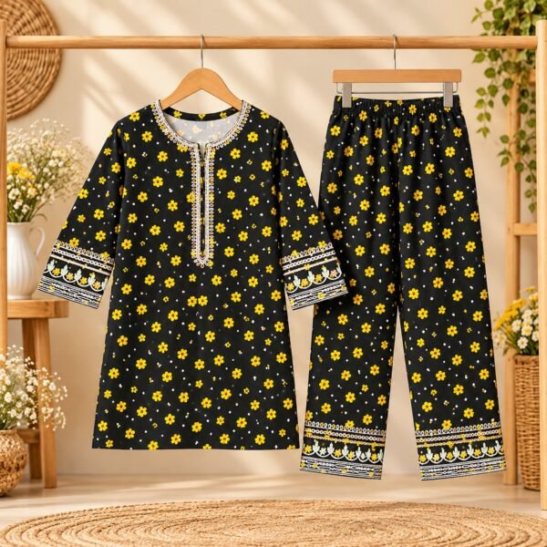 Plum Floral Frock with Pink Embroidered Jacket Kotri For Girls