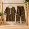 Plum Floral Frock with Pink Embroidered Jacket Kotri For Girls