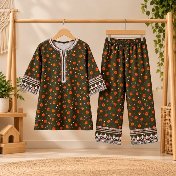 Plum Floral Frock with Pink Embroidered Jacket Kotri For Girls